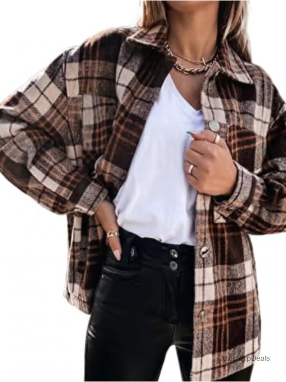 Womens Brushed Plaid Shacket Long Sleeve Button Down Flannel Boyfriend